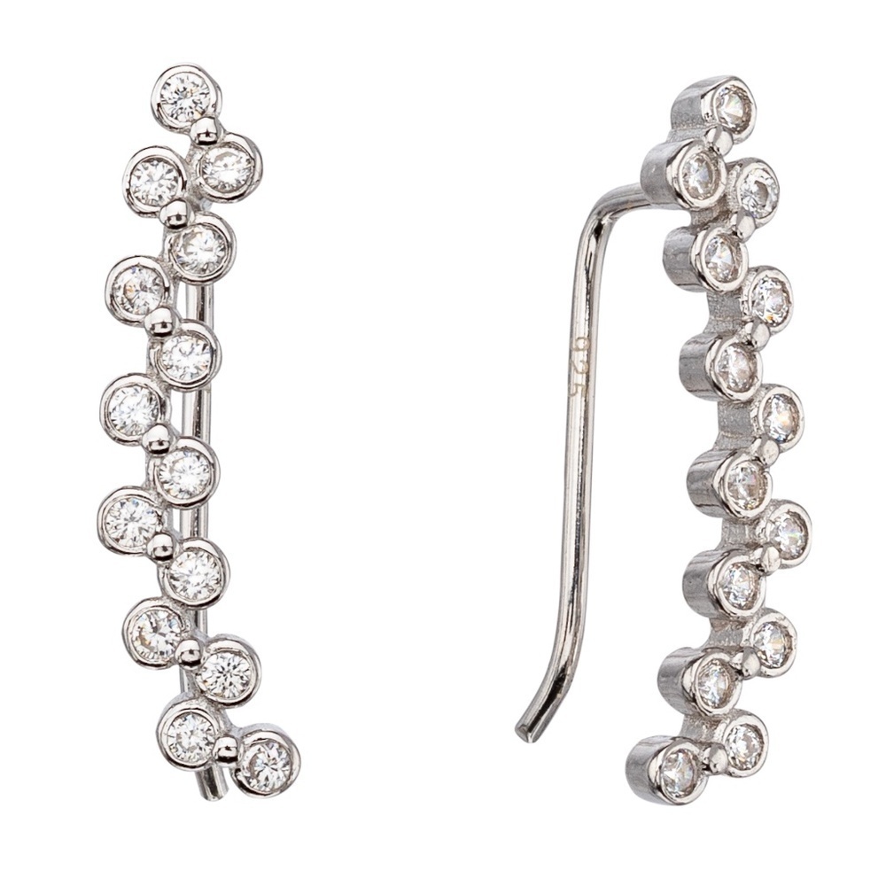 Sterling Silver Cubic Zirconia Circular Threader Earrings